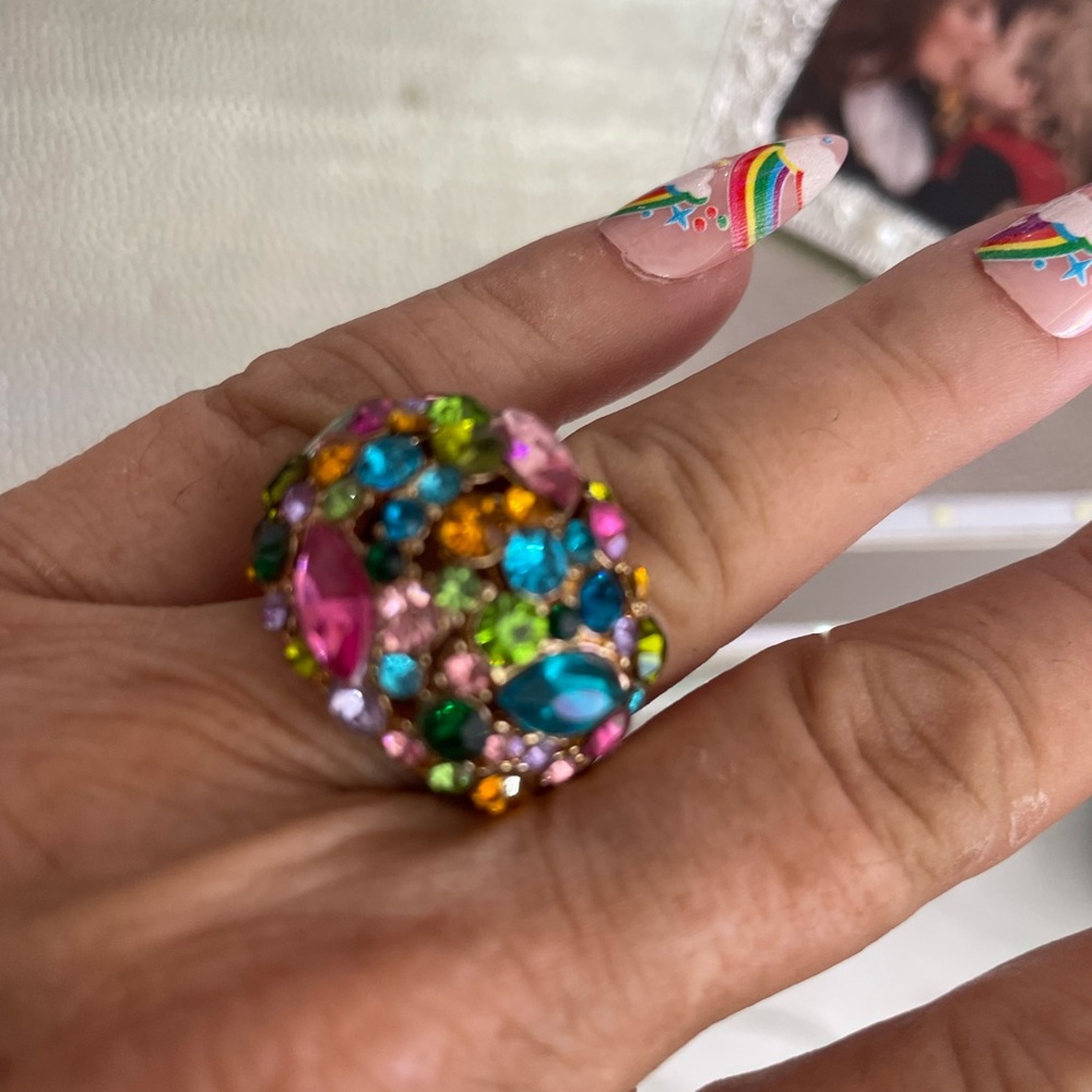 Source Unknown Rainbow Crystal Dome Statement Ring - Multicolor